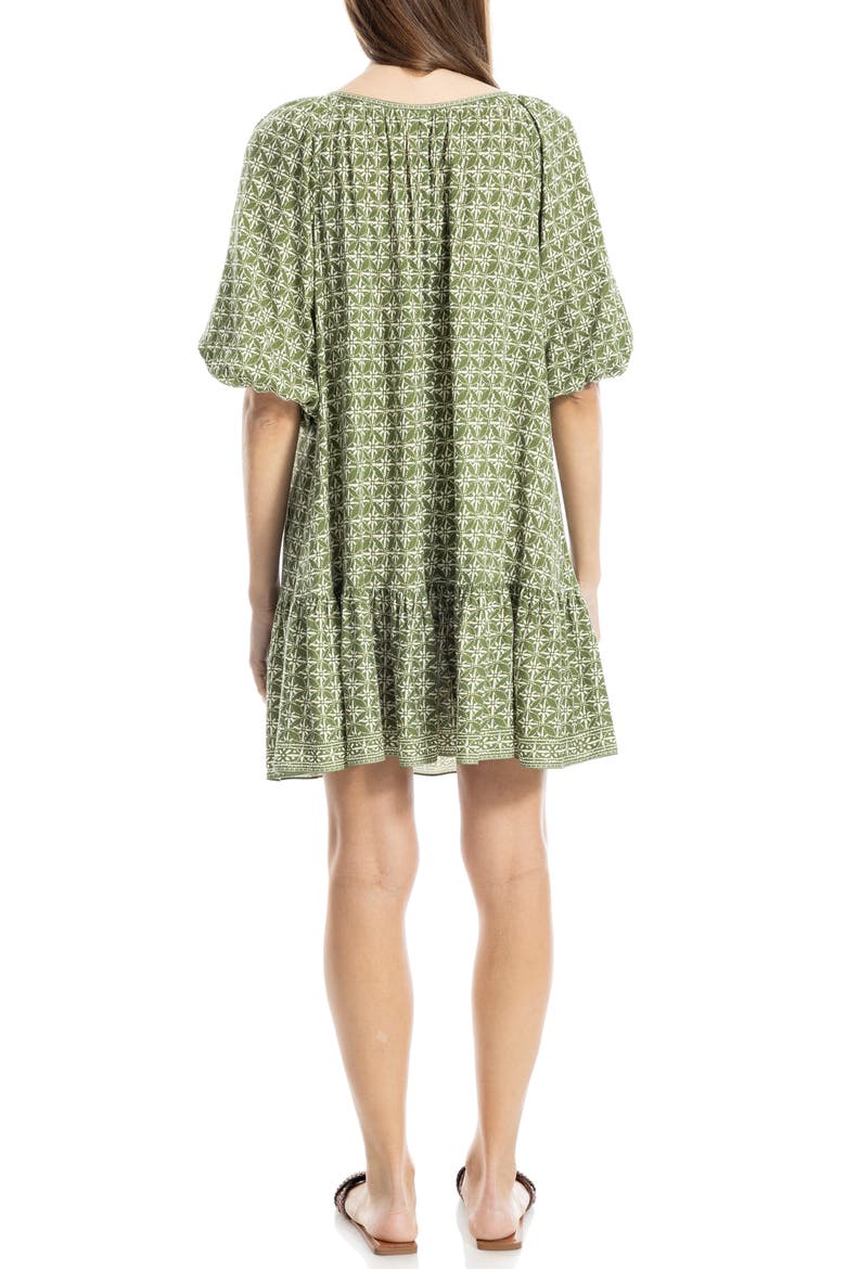 Puff Sleeve Tunic Dress, Alternate, color, IVY BATIK DA-IVORY BATIK DAISY