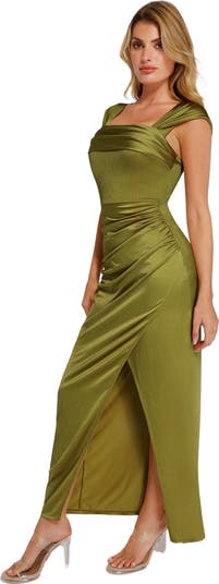 Shapewear Off Shoulder Shine Ruched Sculpting Maxi Dress