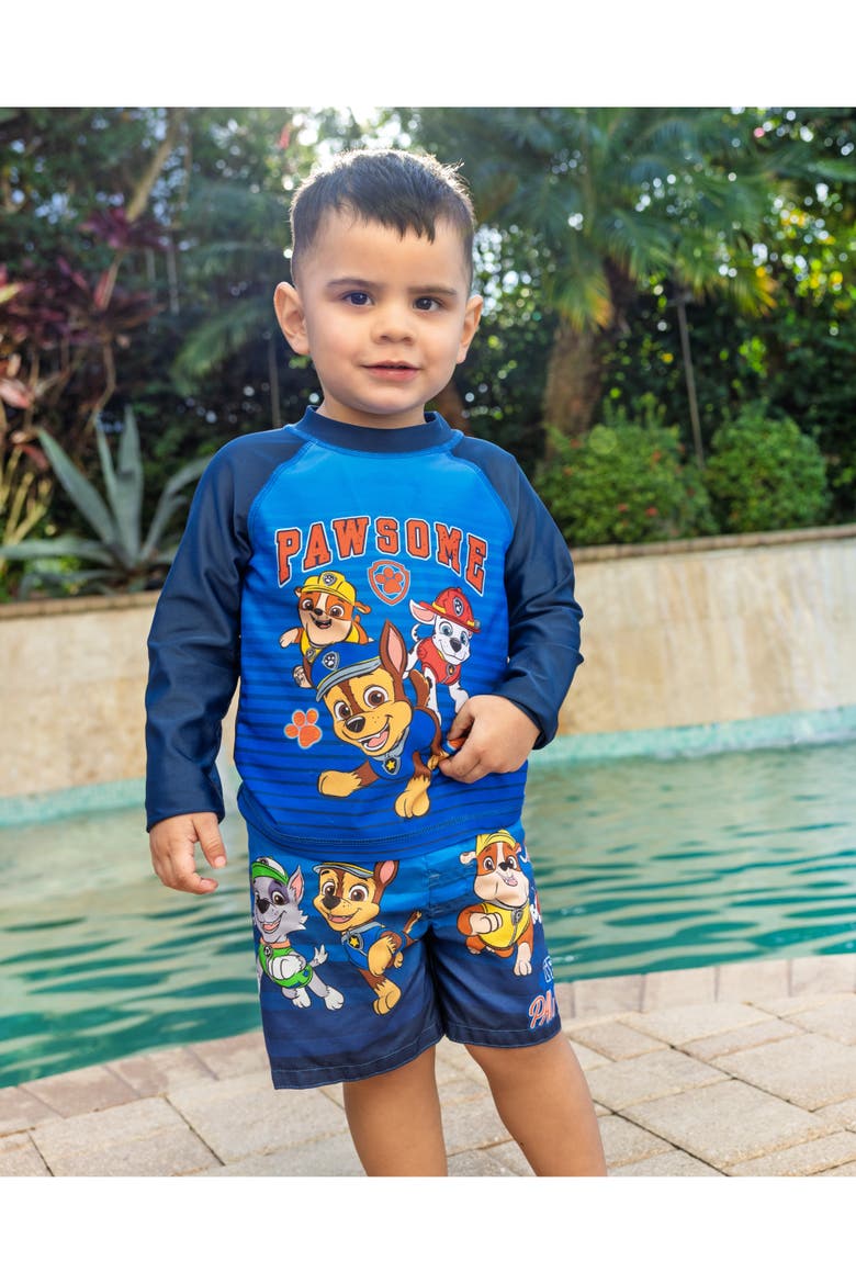 Swimwear 2-Piece Rash Guard and Trunks Set, Alternate, color, Paw Patrol Navy Blue