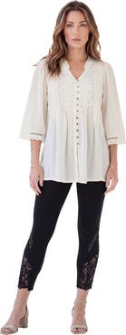 Roaman's Plus Size Juliet Lace Trim Button Down Shirt
