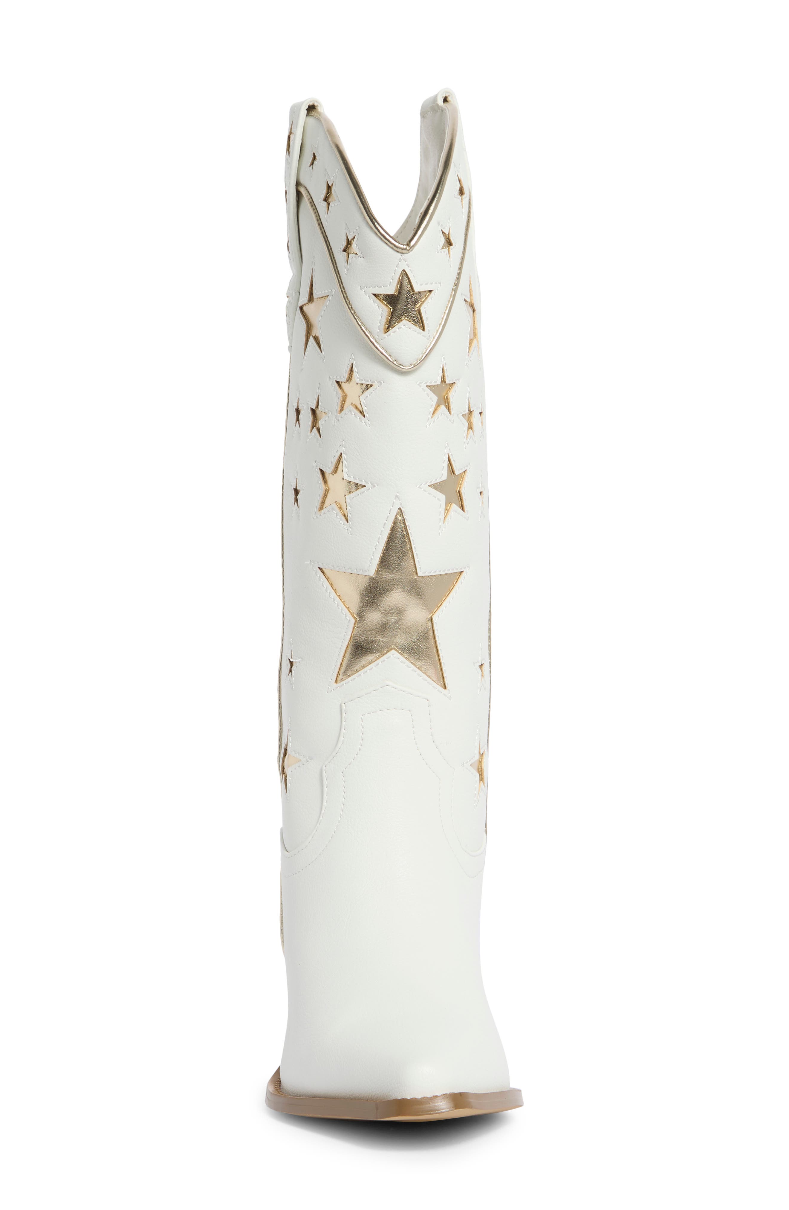 Dollie Faux Leather Western Boot, Alternate, color, WHITE/ GOLD METALLIC