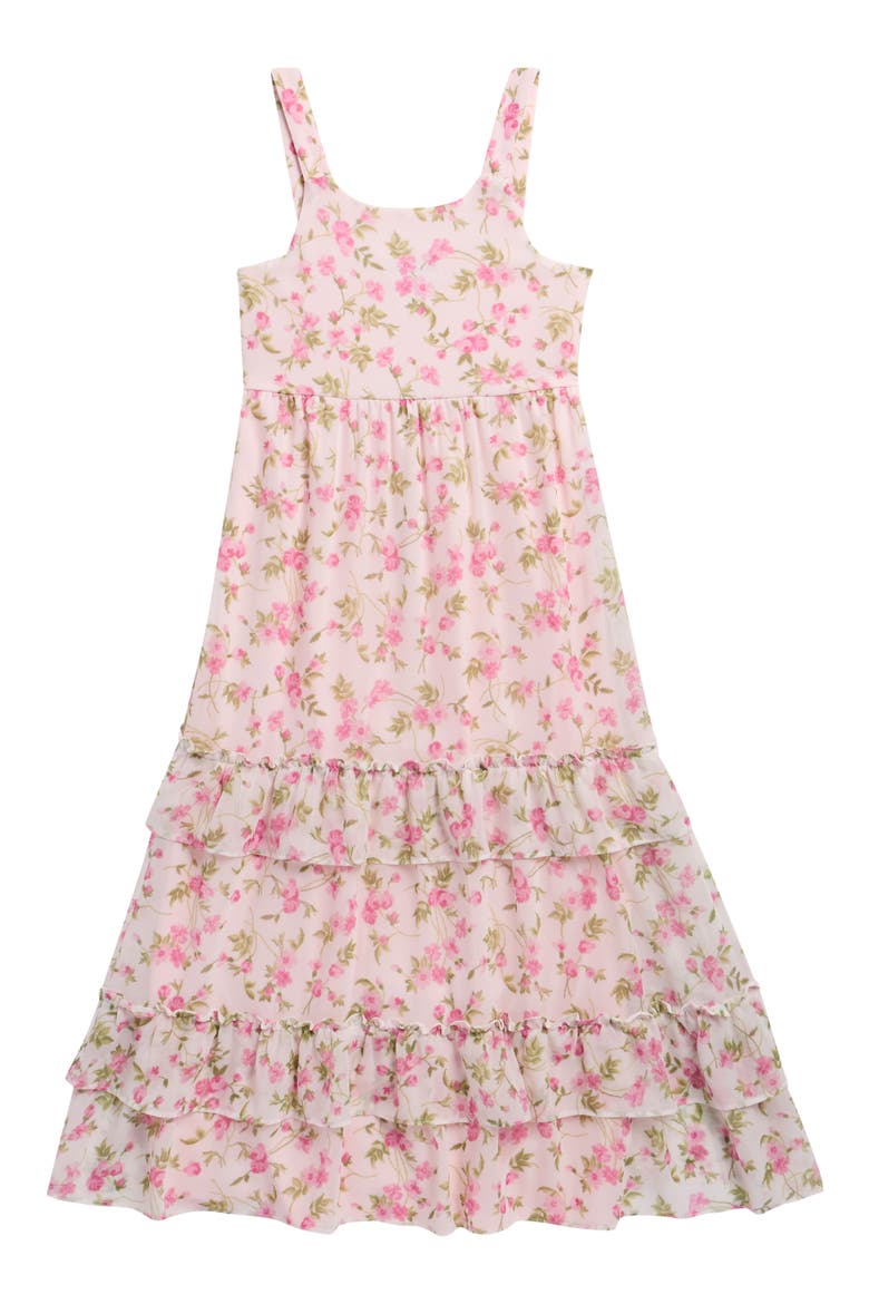 Kids' Floral Print Sleeveless Chiffon Tiered Dress, Main, color, IVORY