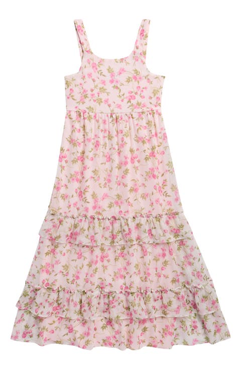 Kids' Floral Print Sleeveless Chiffon Tiered Dress (Big Kid)