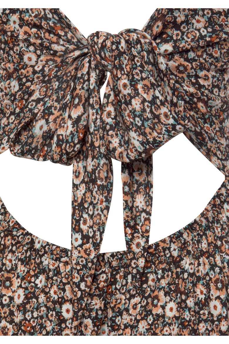 Floral Bow Detail Dress, Alternate, color, Brown Multi