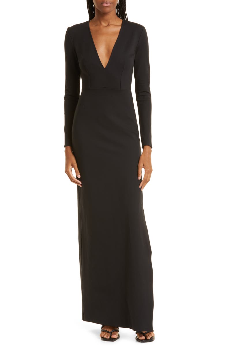 STAUD Ink Plunge Neck Long Sleeve Dress, Main, color, 