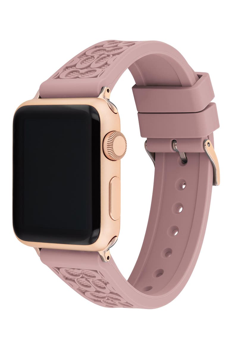 Signature C Rubber Apple Watch® Watchband, Alternate, color, PINK
