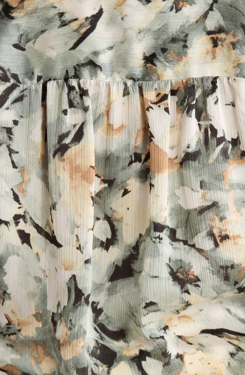 Anne Klein Pleated Split Neck Top, Alternate, color, Soft Aloe Multi