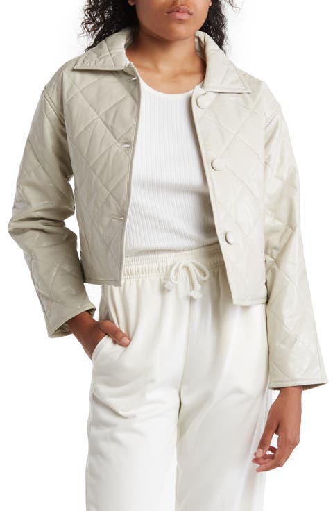 Cropped Quilted Faux Leather Jacket