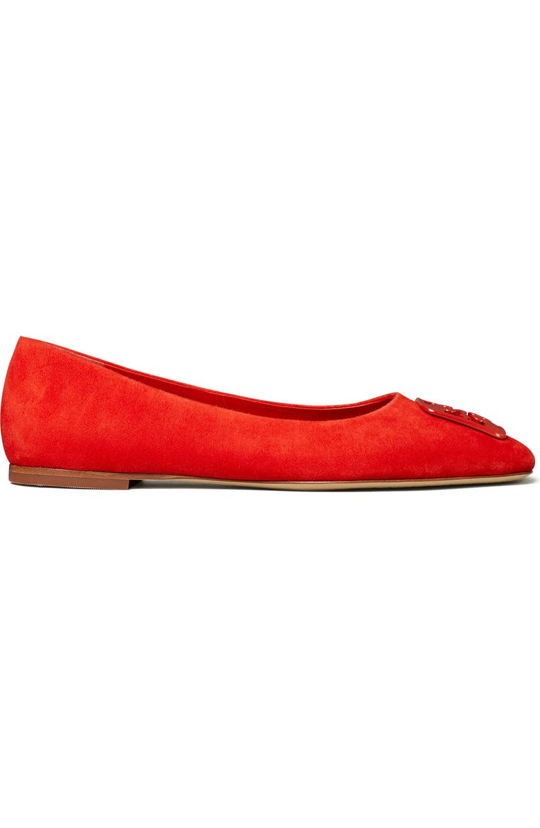 Tory Burch Georgia Square Toe Ballet Flat, Alternate, color, Triple Red Suede