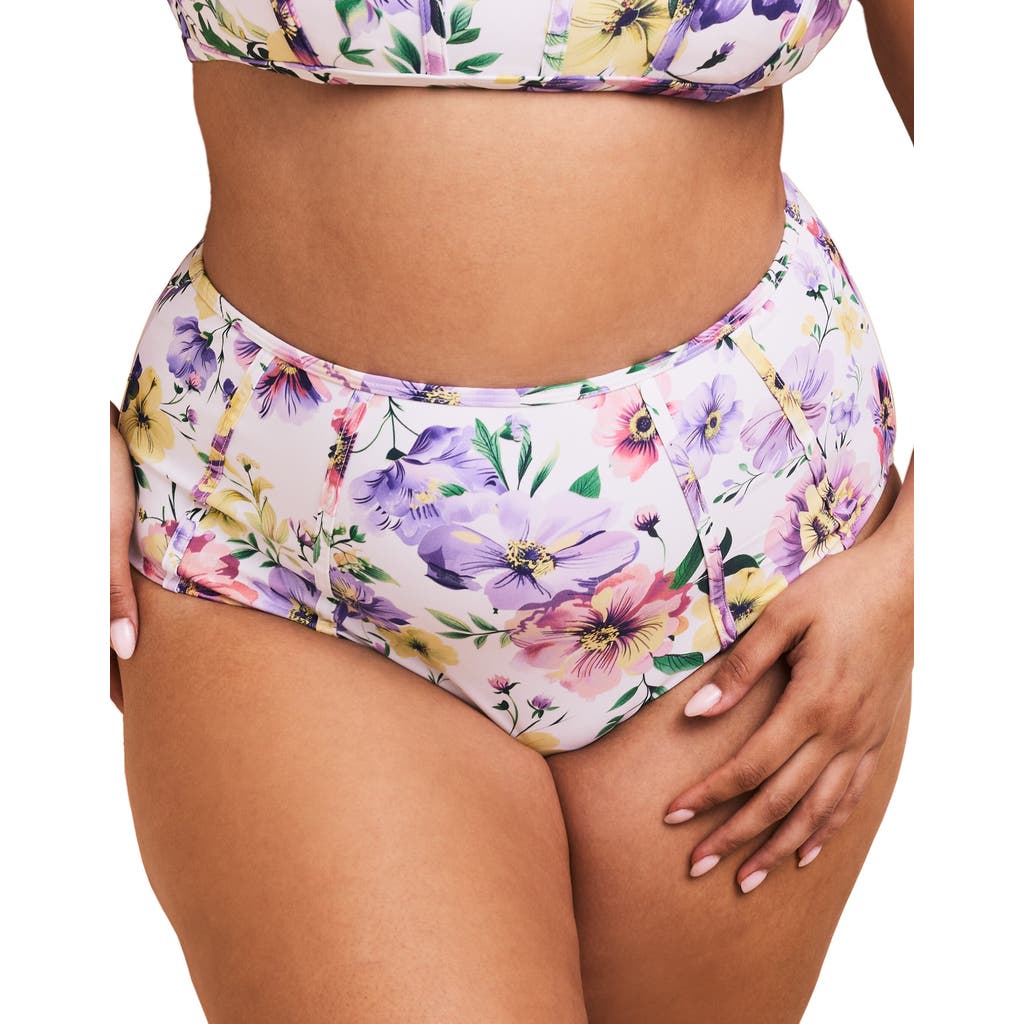 Shop Adore Me Valcea Swimwear High-rise Bikini Bottom In Floral Purple