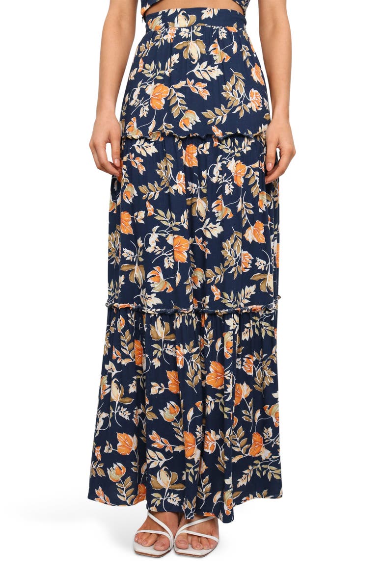 Deaville Floral Tiered Maxi Skirt, Main, color, NAVY