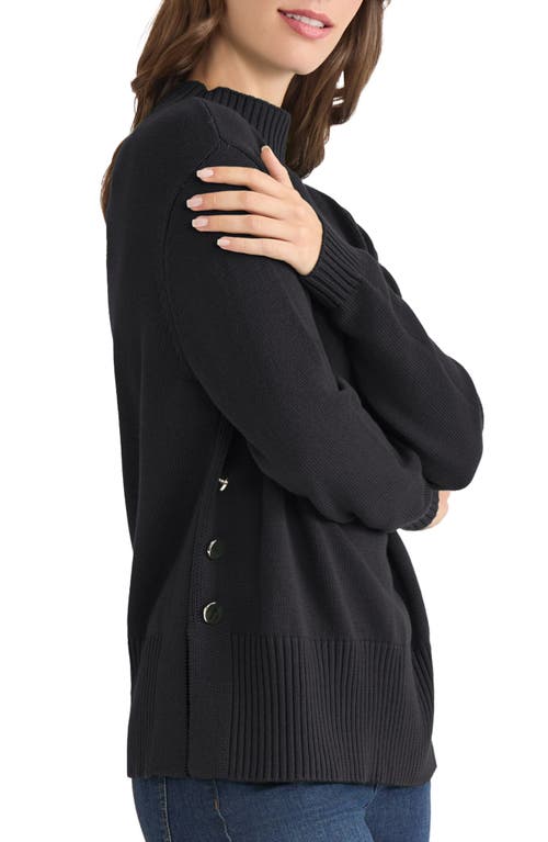 Jones New York Button Detail Rib Funnel Neck Sweater In Black