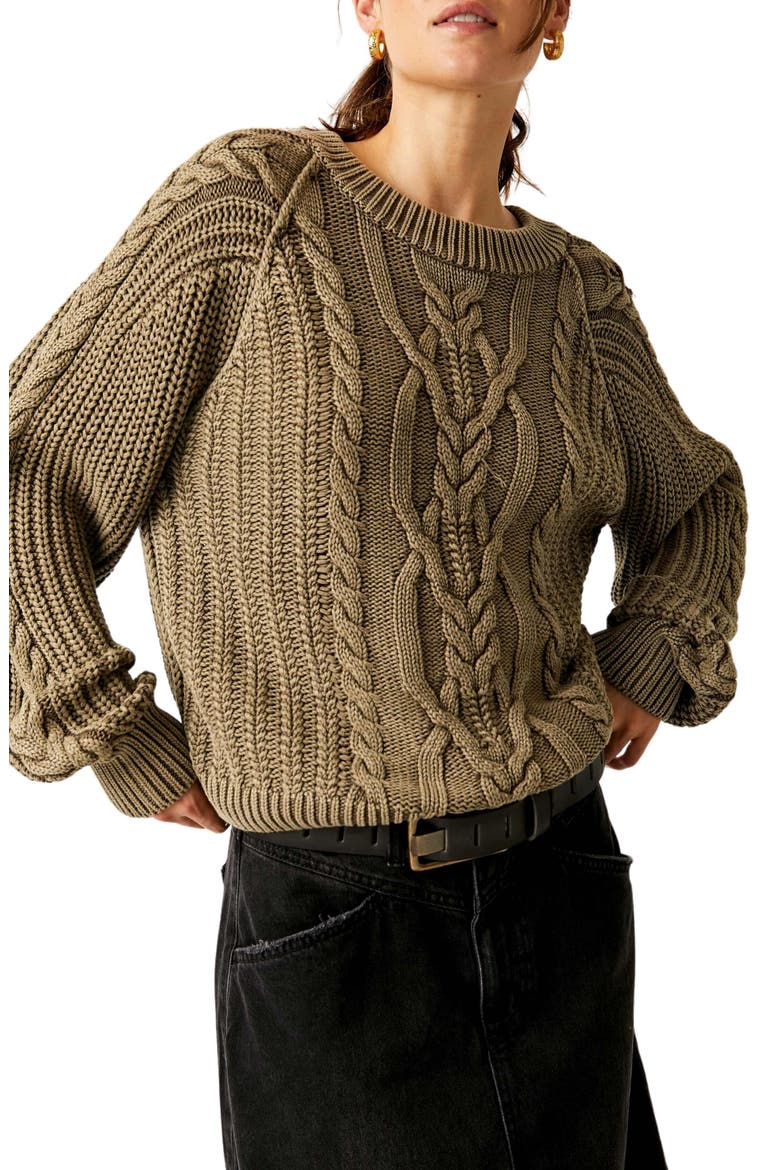 Frankie Cable Cotton Sweater, Main, color, LIGHT SAND