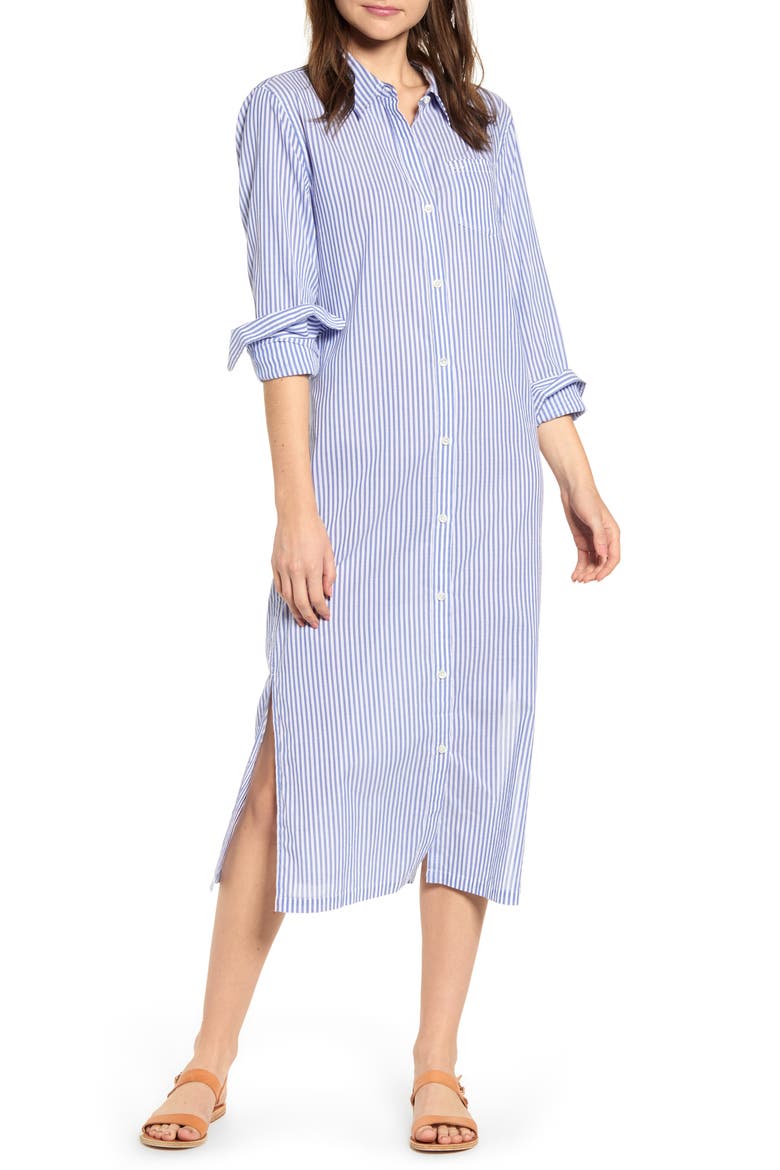 Stripe Maxi Shirtdress, Main, color, BLUE/ WHITE