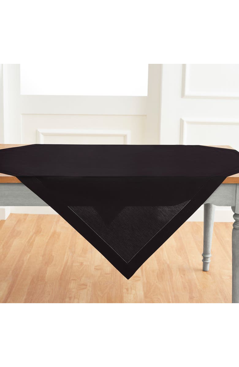 Solino Home Cotton Linen Hemstitch Table Throw, 52" x 52", 52" x 52", Alternate, color, Black
