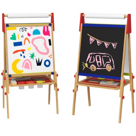 Kids 3-in-1 Art Easel with Paper Roll, Whiteboard, Chalkboard