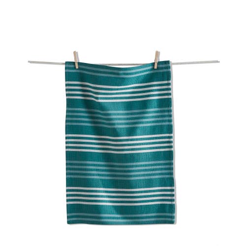 Tag Teal Basket Weave Stripe Dishtowel In Blue