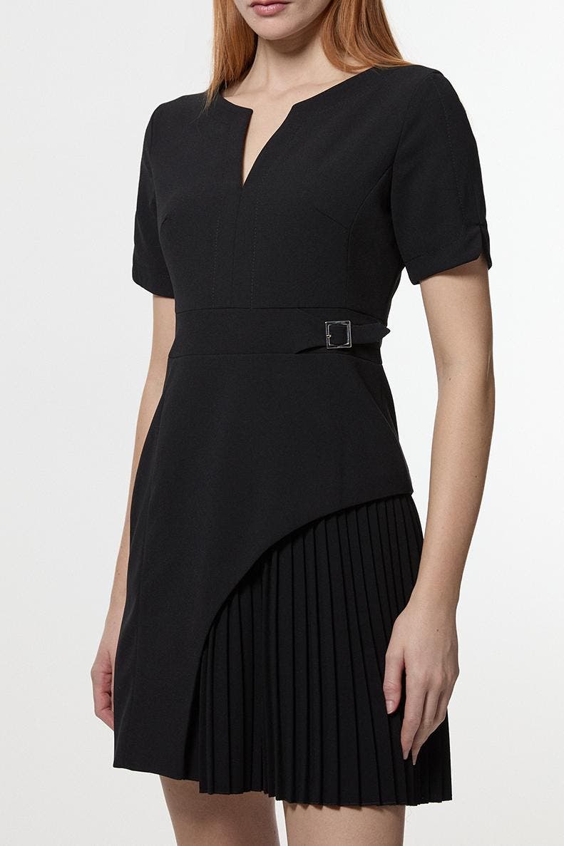 military pleat dress Mono KarenMillen Tailored Military Pleat Notch Neck Wrap Mini Dress