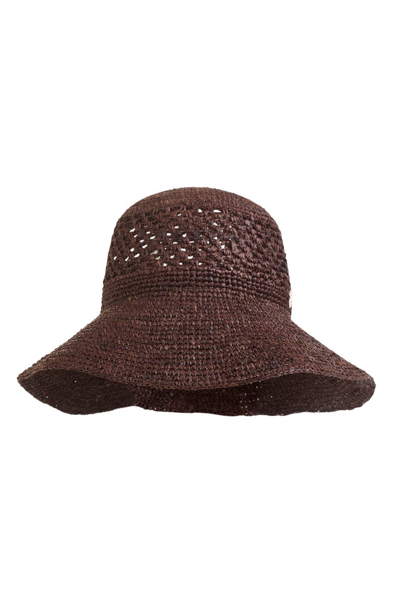 Bruno Magli Straw Crochet Packable Floppy Hat, Main, color, Brown