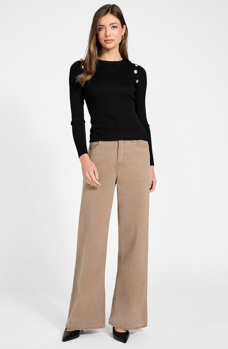 GUESS Vonn Button Detail Rib Sweater, Alternate, color, Black