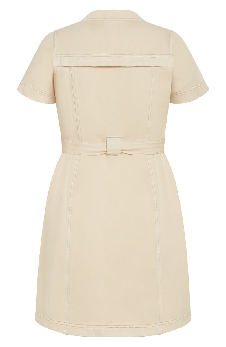 City Chic Aleah Belted Denim Button-Up Shirtdress, Alternate, color, Stone