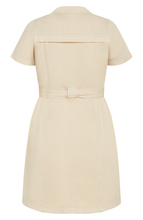 City Chic Aleah Belted Denim Button-up Shirtdress In Neutral