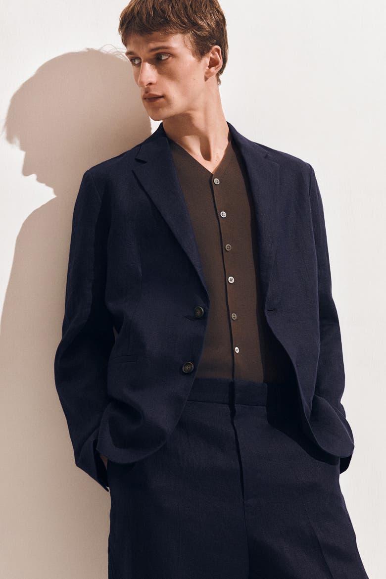 Single-breasted Linen Blazer, Alternate, color, NAVY