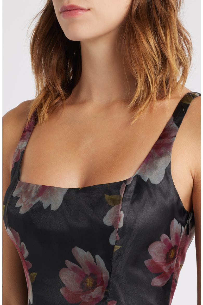 Maelyn Lace-Up Corset Maxi Cocktail Dress, Alternate, color, BLACK FLORAL