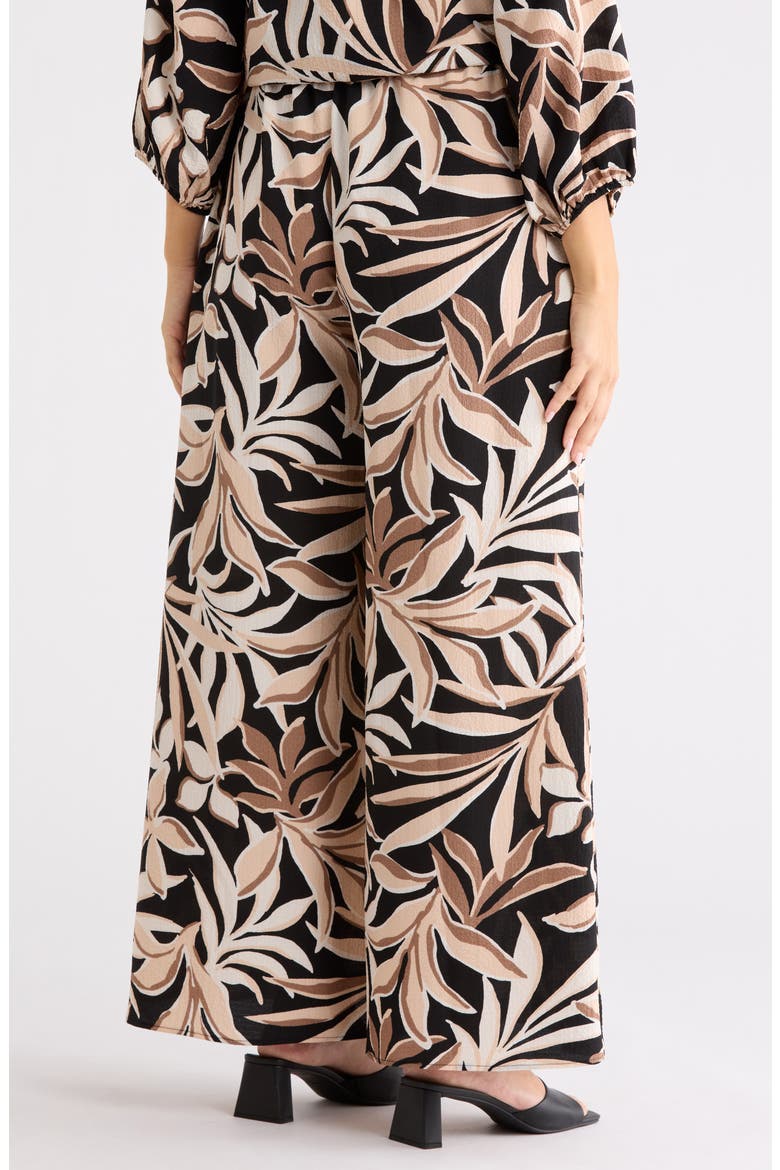 Leaf Print Wide Leg Pants, Alternate, color, BLACK