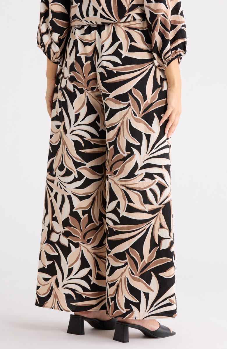 Renee C Leaf Print Wide Leg Pants, Alternate, color, Black