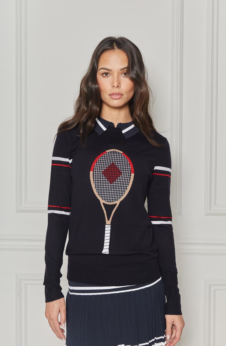 L'ETOILE SPORT RACQUET SWEATER, Alternate, color, Navy/Red/White
