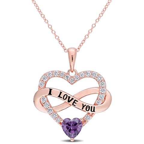 Color Zirconia Infinity Heart Necklace Rose-Plated