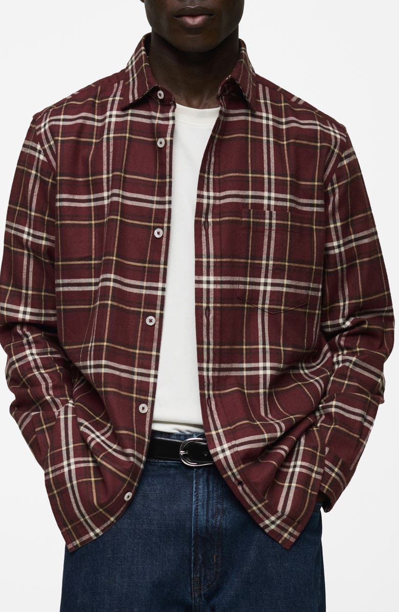 MANGO Plaid Cotton Flannel Button-Up Shirt, Main, color, 