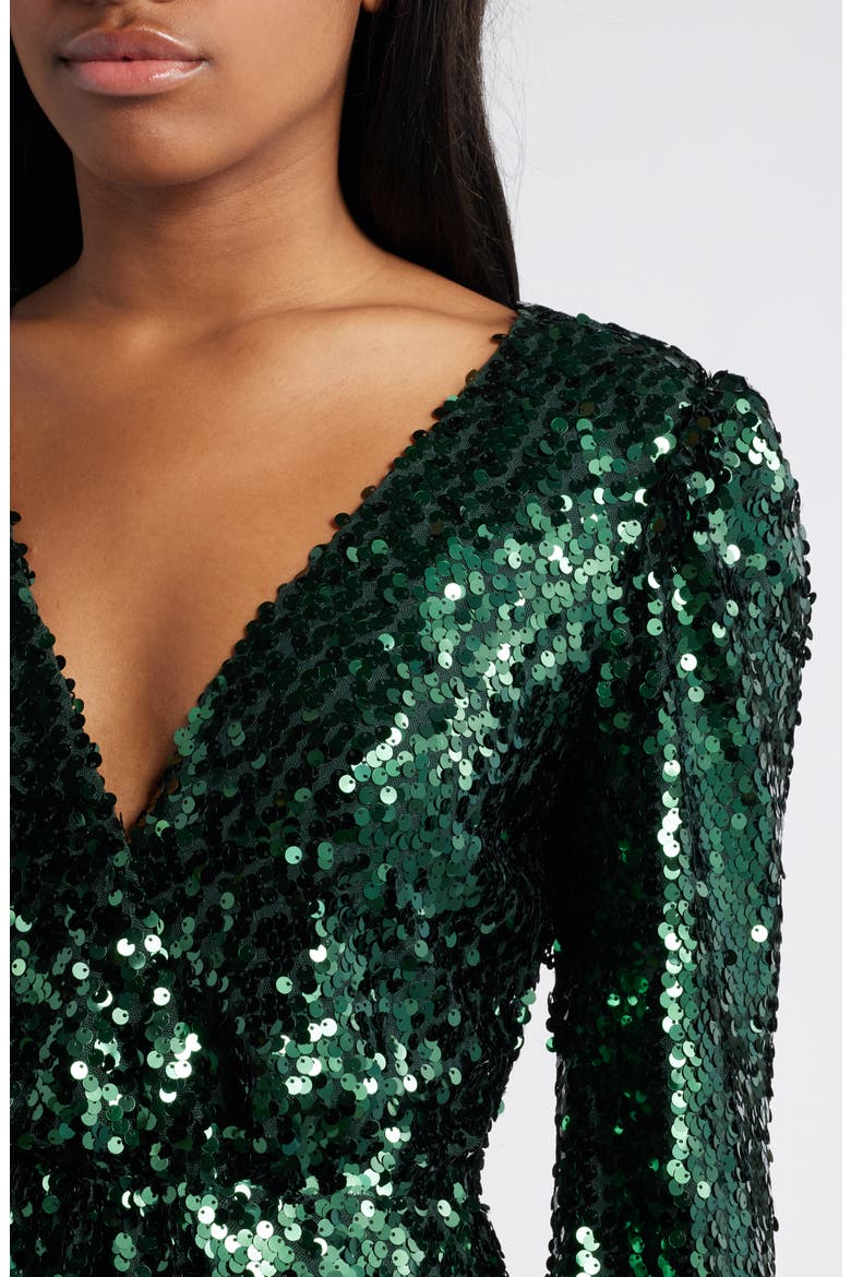 The Carrie Sequin Long Sleeve Gown, Alternate, color, EMERALD