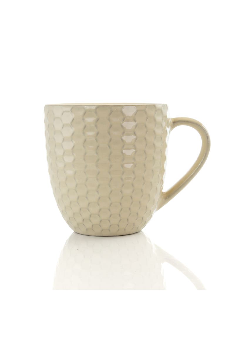 Elama Honeycomb 6 Piece 15 Ounce Round Stoneware Mug Set, Alternate, color, White