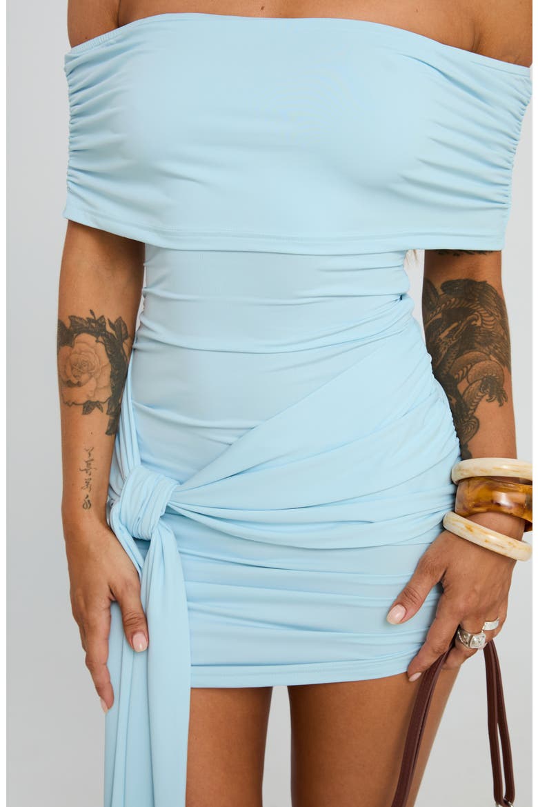 Island Off the Shoulder Tie Waist Minidress, Alternate, color, LIGHT BLUE
