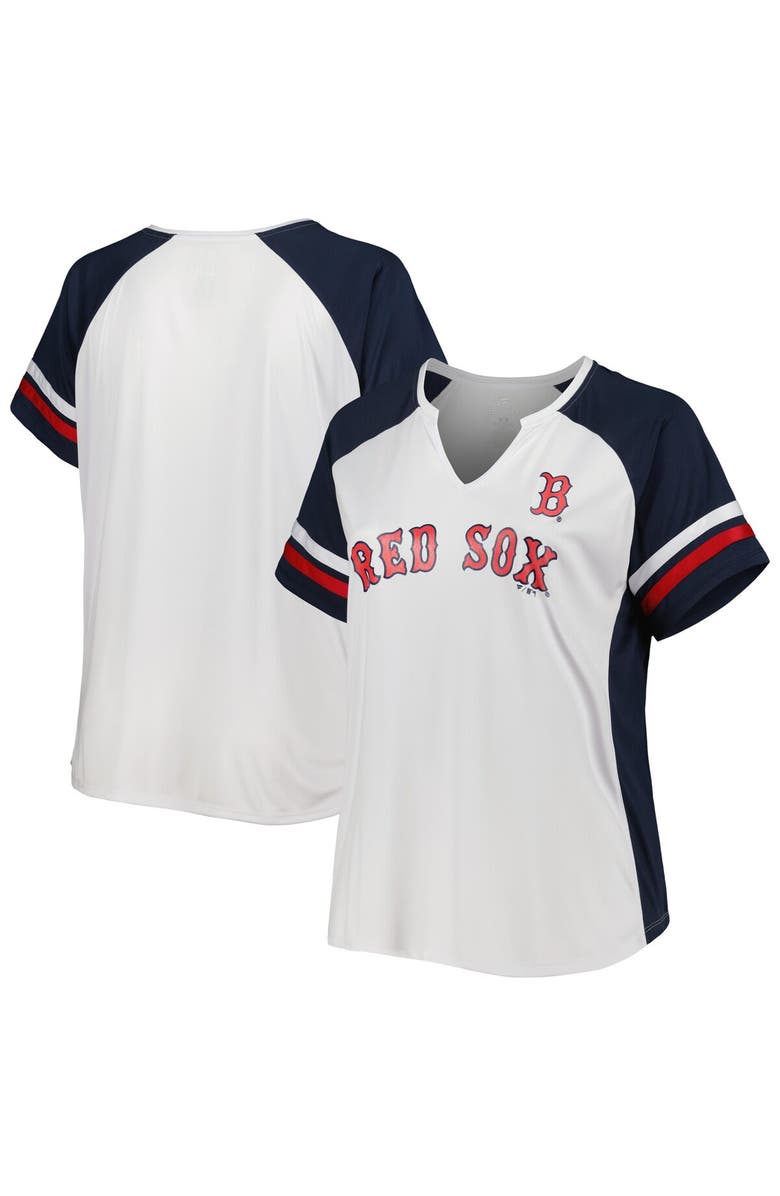 PROFILE Women's White/Navy Boston Red Sox Plus Size Notch Neck T-Shirt, Main, color, 