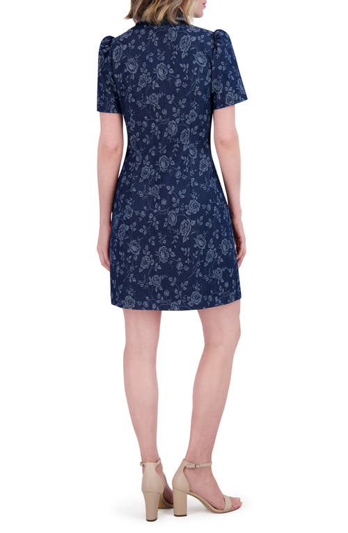 ELIZA J ELIZA J FLORAL JACQUARD BEAD DETAIL DENIM SHIRTDRESS