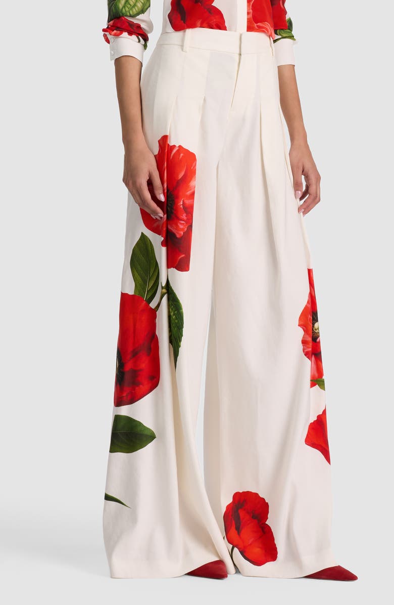 Alice + Olivia Blaire Pleated High Waist Wide Leg Pants, Alternate, color, Summer Poppy