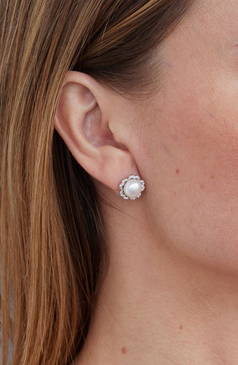 SAVVY CIE JEWELS CZ Freshwater Pearl Stud Earrings, Alternate, color, White