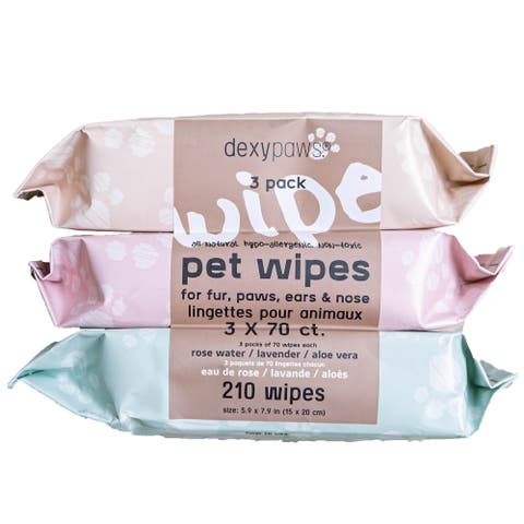 Pet Cleansing Wipes, 3 Packs (70ct each), Aloe Lavender Rose Water