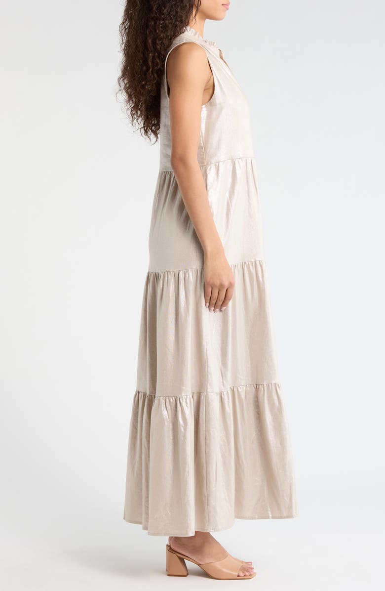 Vince Camuto Ruffle Sleeveless Tiered Linen Blend Maxi Dress, Alternate, color, Neutral
