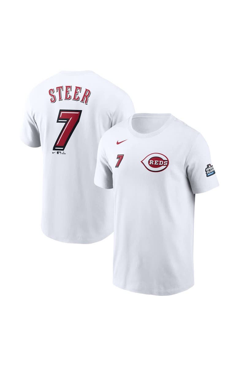 Nike Men's Nike Spencer Steer White Cincinnati Reds 2025 MLB Speedway Classic Name & Number T-Shirt, Main, color, 