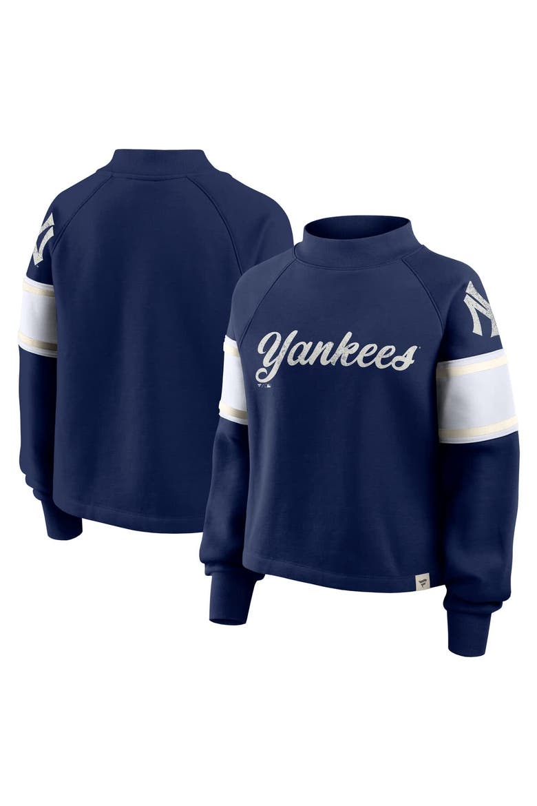 Women's Fanatics Navy New York Yankees Oversized Toss Sweep Raglan Pullover Sweatshirt, Main, color, Navy