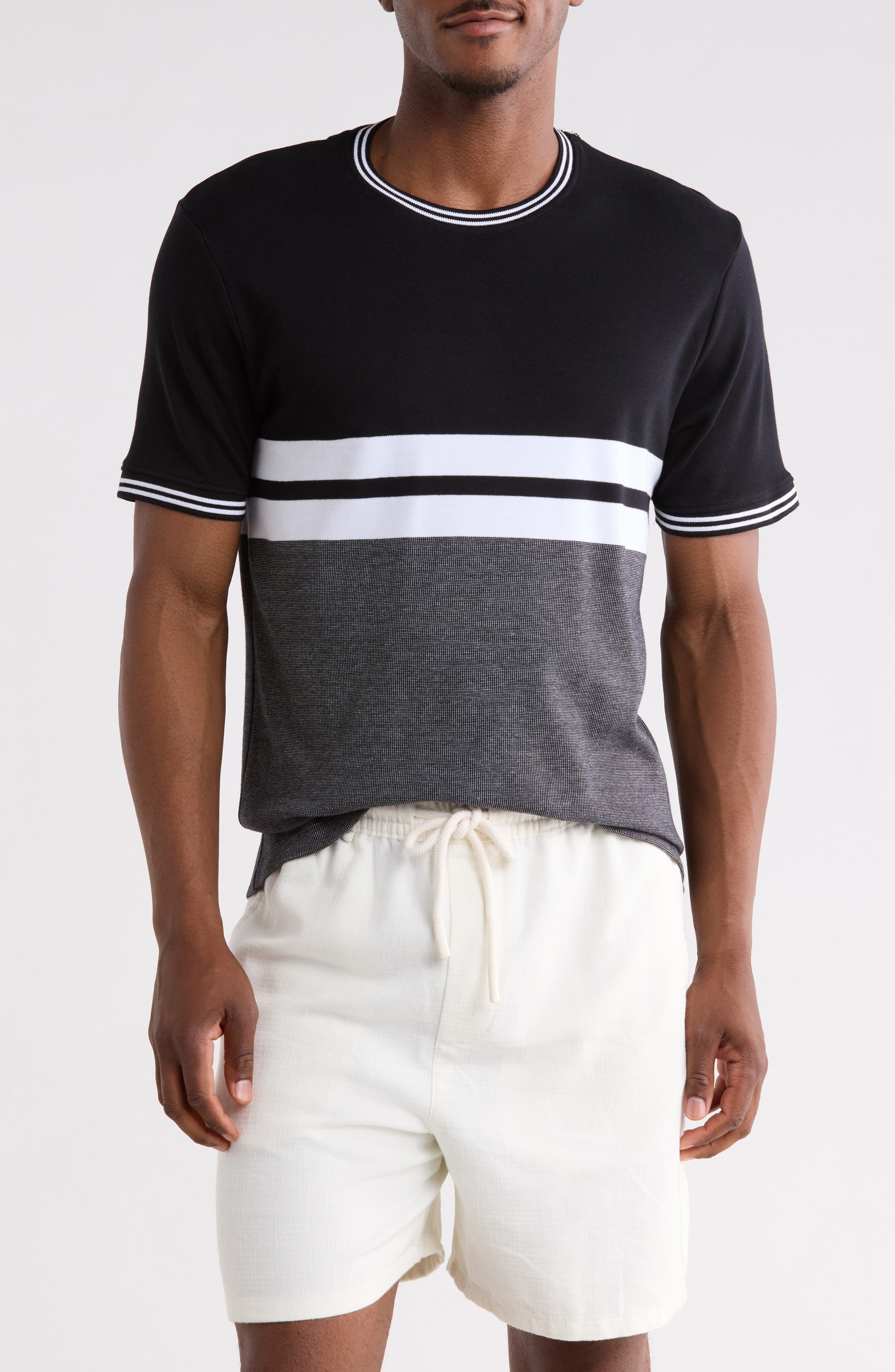 DENIM AND FLOWER Tipped Stripe Knit T-Shirt