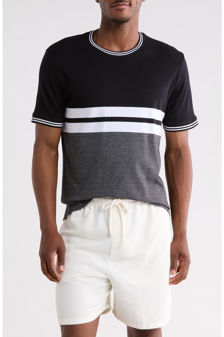 Tipped Stripe Knit T-Shirt, Main, color, BLACK