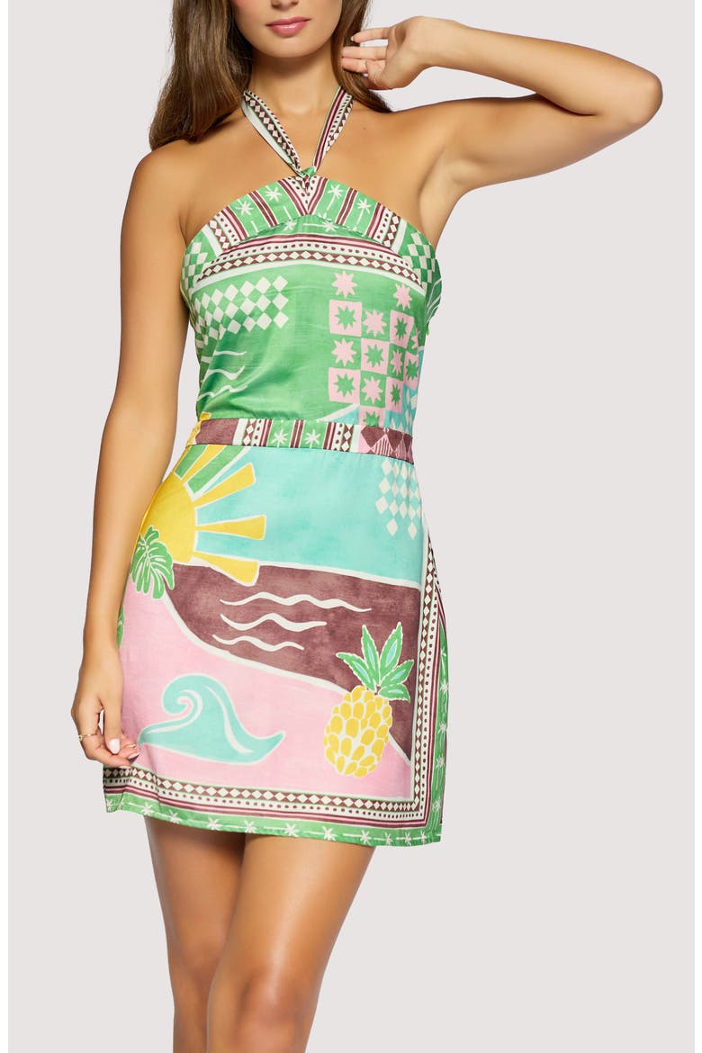 Isla Spell Halter Minidress, Alternate, color, GREEN-MULTI