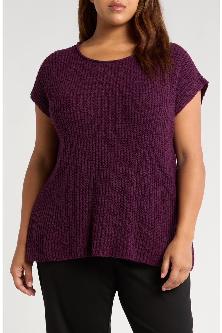 Ballet Neck Cap Sleeve Organic Cotton Sweater, Main, color, BLACKBERRY