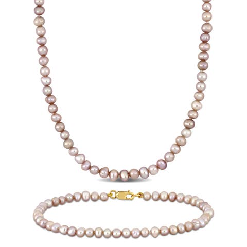 2-Piece Set Cultured Pearl Necklace & Bracelet 14k