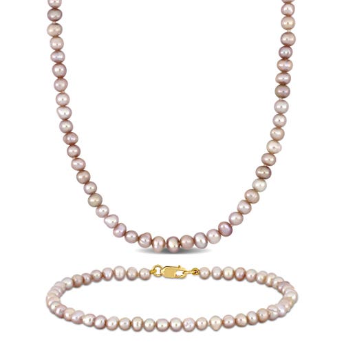 Julianna B. 2-Piece Set Cultured Pearl Necklace & Bracelet 14k in Pink Pearl at Nordstrom